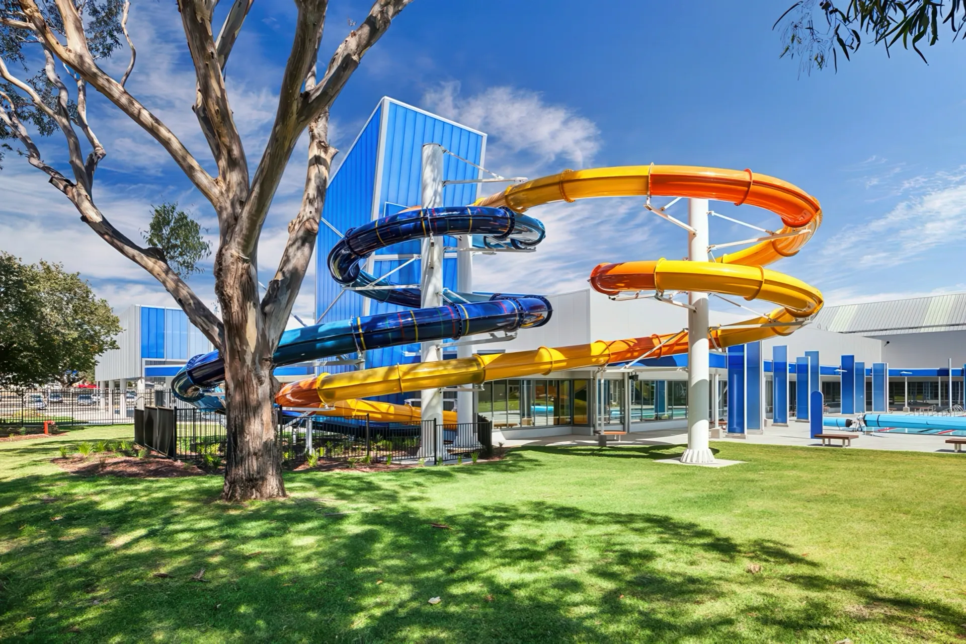 Waterslides in parkland setting